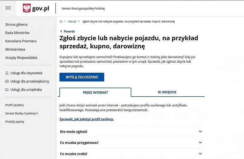 zgłoszenie przez internet